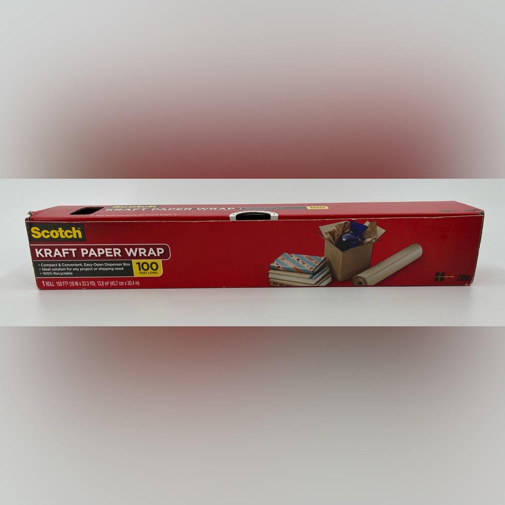 Scotch Kraft Paper 100' x 18" Brown Postal Wrapping Paper Dispenser Box New NIB